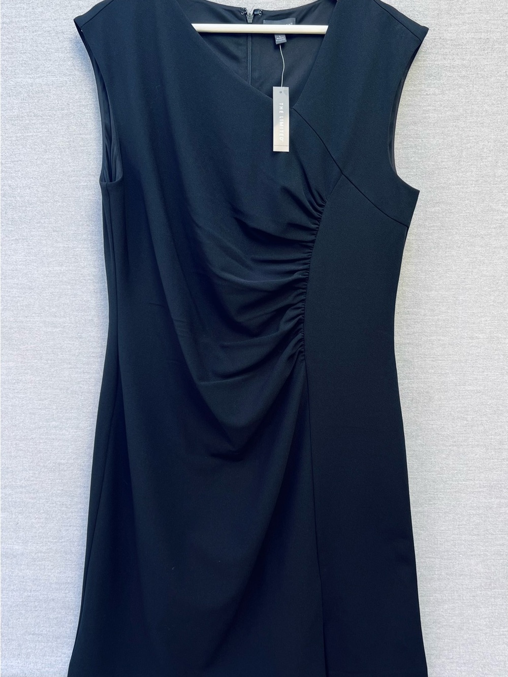 The Limited Black Sleeveless V-Neck Ruched Midi Dress